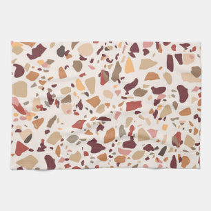 Brown terrazzo: vintage, trendy pattern. tea towel