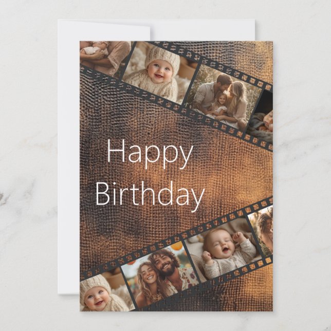 Brown Texture Film Strip Photo Happy Birthday Card (Front)