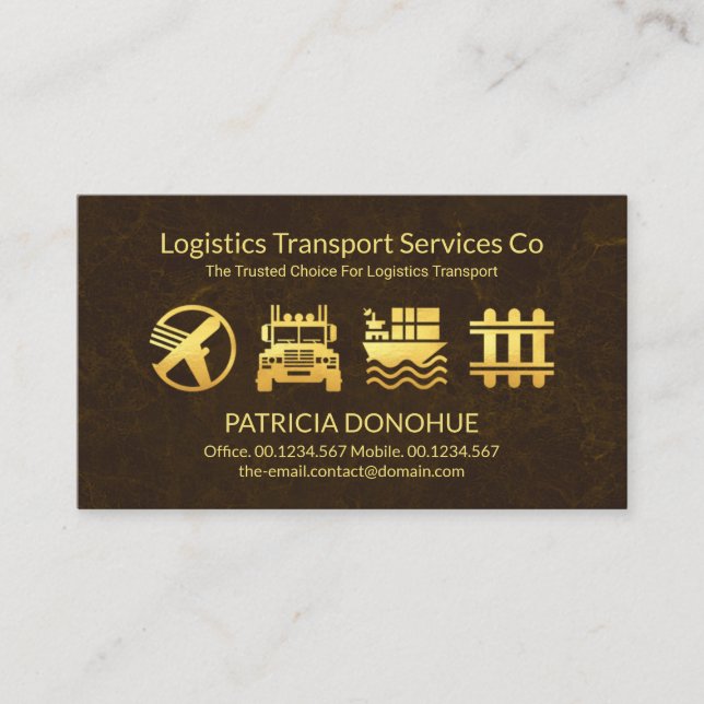 Brown Texture Gold Logistics Icon Business Card (Front)