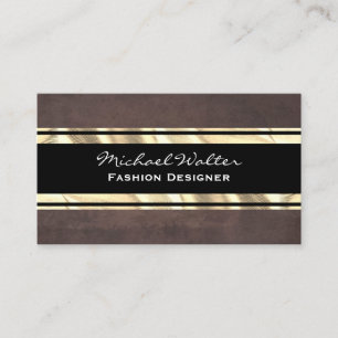 Brown Texture Gold Metallic Trim Business Card