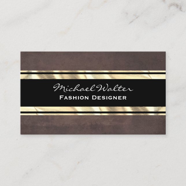 Brown Texture Gold Metallic Trim Business Card (Front)