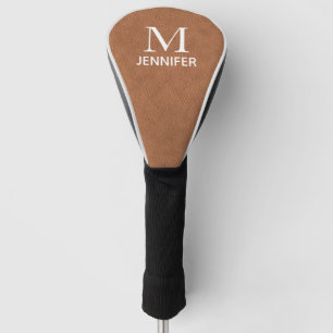 Brown Textured Leather Monogram Personalised Name Golf Head Cover