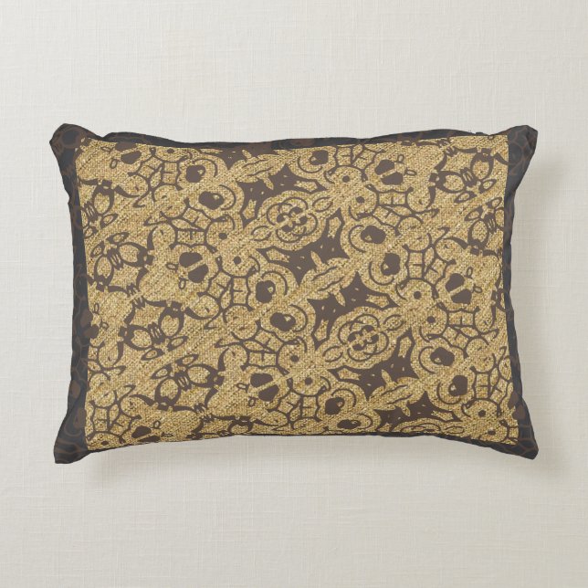 Brown Textured Multi pattern Design Decorative Cushion (Front)