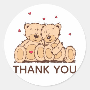 Brown Thank You Cartoon Teddy Bear Wedding Love Classic Round Sticker