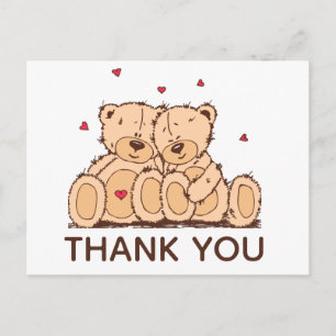 Brown Thank You Cartoon Teddy Bear Wedding Party Postcard
