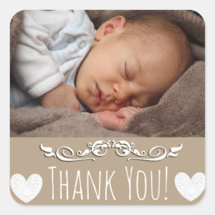 Brown Thank You Sticker with your baby's photo