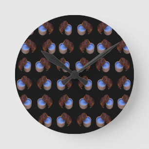 Brown Thirsty Guinea Pigs Pattern, Round Clock