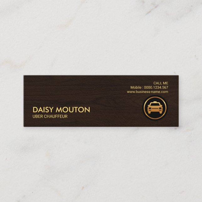 Brown Timber Grain Minimalist TAXI Chauffeur Mini Business Card (Front)
