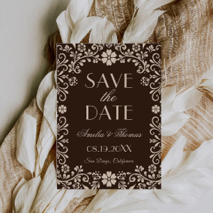 Brown Timeless Floral Wedding  Save The Date