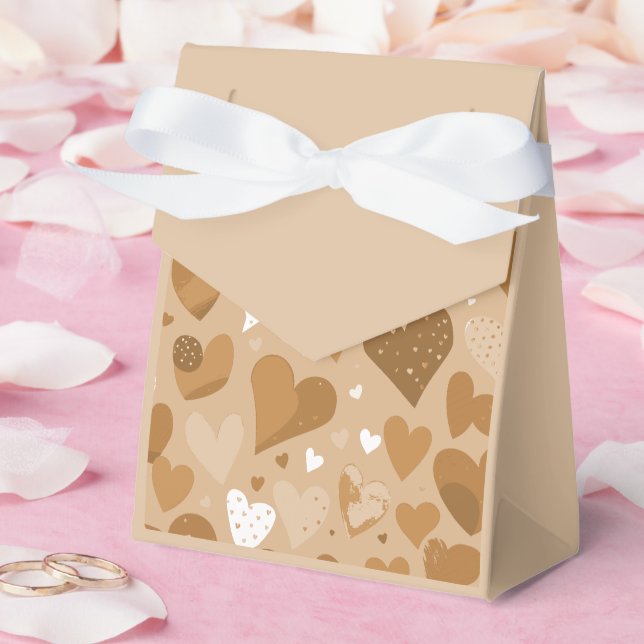 Brown-toned hearts pattern. favour box (Wedding)