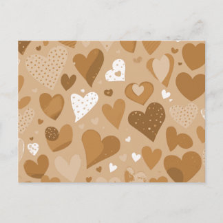 Brown-toned hearts pattern. invitation postcard