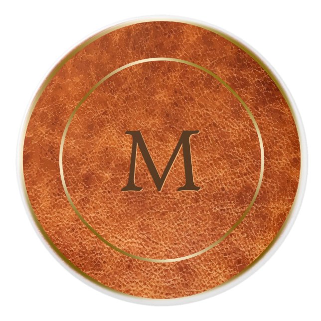 Brown tones vintage faux leather ceramic knob (Front)