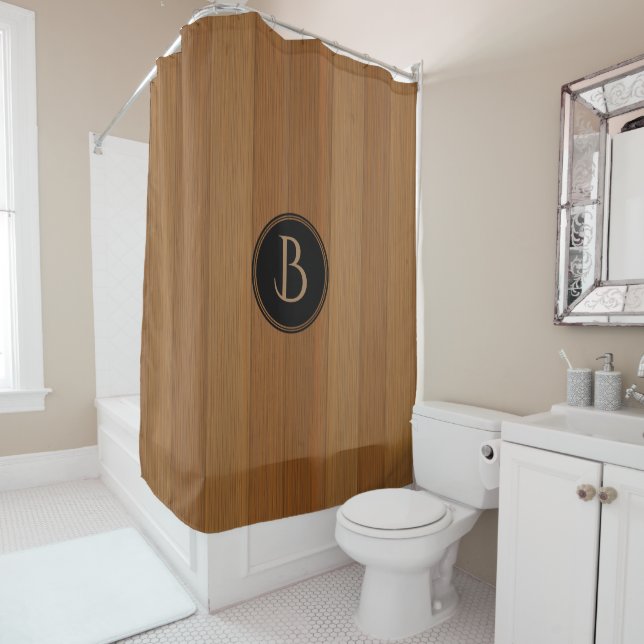 Brown Tones Wood Boards Monogram Shower Curtain (In Situ)