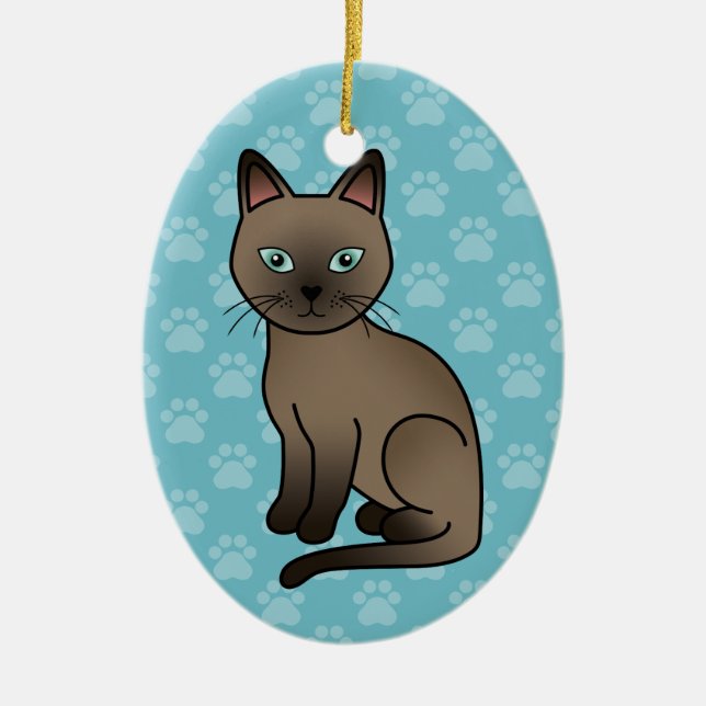 Brown Tonkinese Cat Ceramic Tree Decoration (Front)