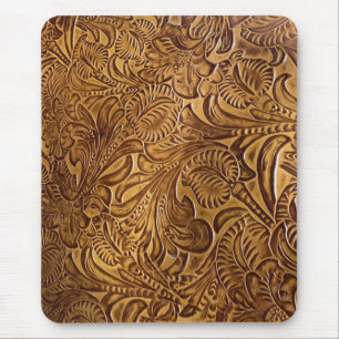 Brown Tooled Faux Leather  File Folder Mouse Mat