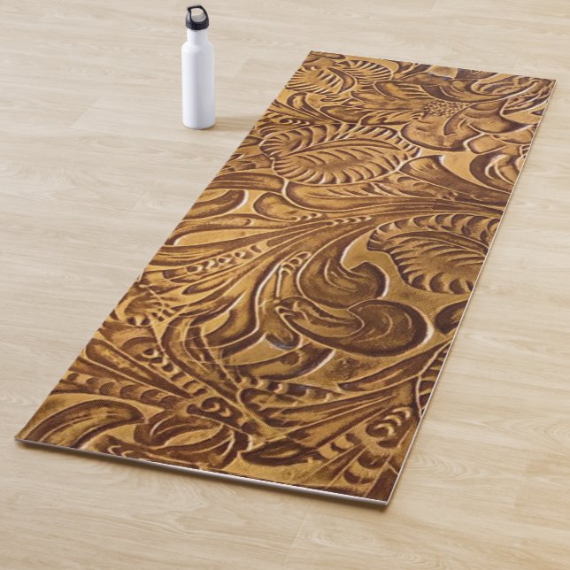 Brown Tooled Faux Leather  Yoga Mat (In Situ)