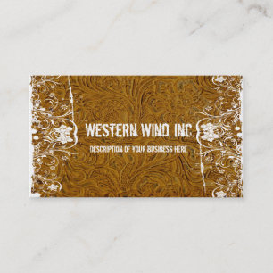 Brown Tooled Leather and Lace Business Card