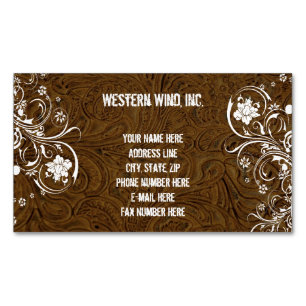 Brown Tooled Leather and Lace Country Vintage Magnetic Business Card