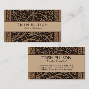 Brown Tooled Leather Art Nouveau Floral Business Card