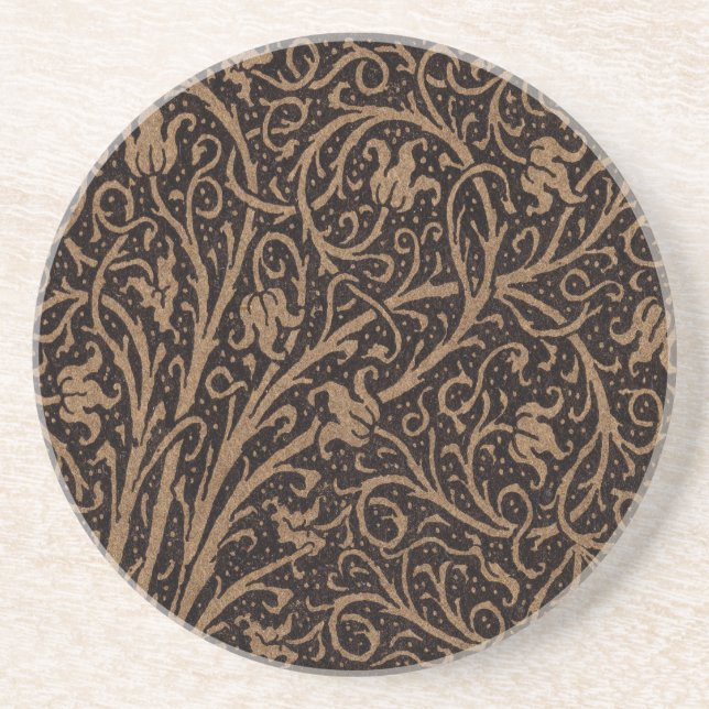 Brown Tooled Leather Art Nouveau Floral Coaster (Front)