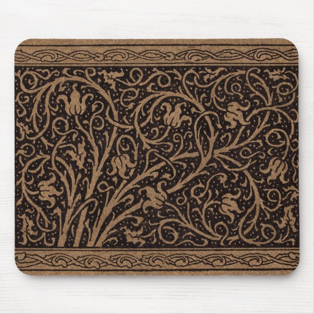 Brown Tooled Leather Art Nouveau Floral Mouse Mat (Front)