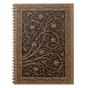 Brown Tooled Leather Art Nouveau Floral Notebook