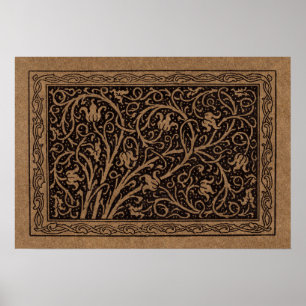 Brown Tooled Leather Art Nouveau Floral Poster