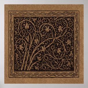 Brown Tooled Leather Art Nouveau Floral Poster