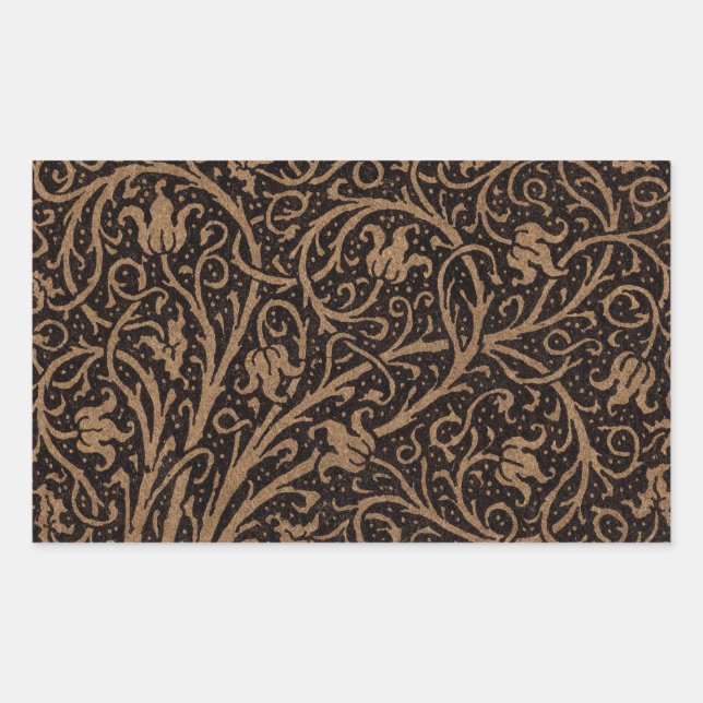 Brown Tooled Leather Art Nouveau Floral Rectangular Sticker (Front)