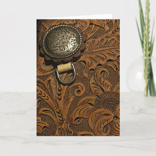 Brown Tooled Leather Horse Saddle Card