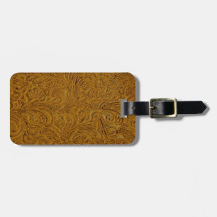 Brown Tooled Leather Look Luggage Tag