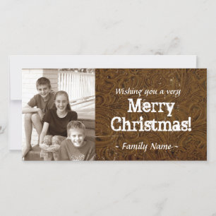Brown Tooled Leather Photo Christmas Card