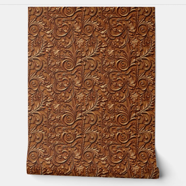 Brown tooled leather  wallpaper (Unrolling)