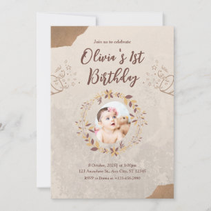 Brown Torn Paper 1st Birthday Invitation