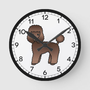Brown Toy Poodle Cartoon Dog Illustration Round Clock