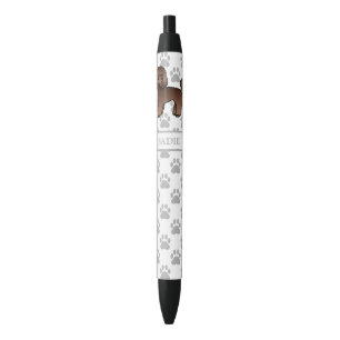 Brown Toy Poodle Cute Cartoon Dog & Name Black Ink Pen