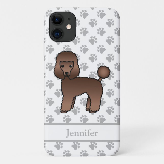 Brown Toy Poodle Cute Cartoon Dog & Name Case-Mate iPhone Case (Back)