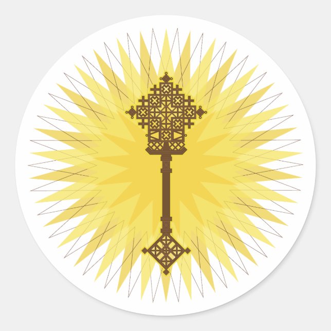 Brown Traditional Ethiopian Cross Design Classic Round Sticker (Front)