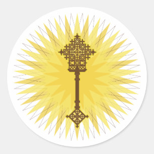 Brown Traditional Ethiopian Cross Design Classic Round Sticker