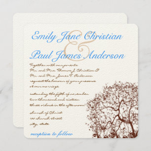 Brown Tree Aqua Blue Font Wedding Invitation