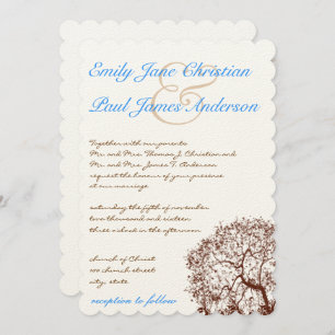 Brown Tree Aqua Blue Font Wedding Invitation