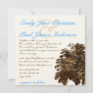 Brown Tree Aqua Blue Font Wedding Invitation