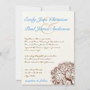 Brown Tree Aqua Blue Font Wedding Invitation