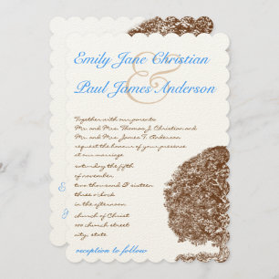 Brown Tree Aqua Blue Forest Wedding Invitation