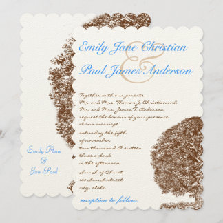 Brown Tree Aqua Blue Forest Wedding Invitation