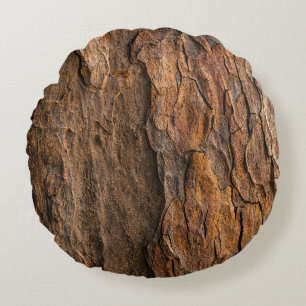 Brown tree bark in closeup photography round cushion