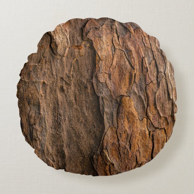 Brown tree bark in closeup photography round cushion (Front)