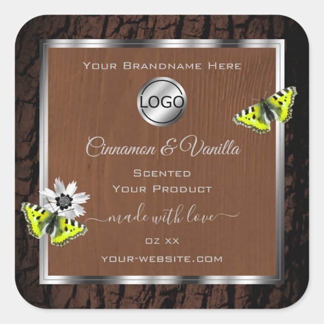 Brown Tree Bark Silver Frame Product Labels Logo (Front)