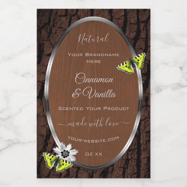 Brown Tree Bark with Silver Frame Product Labels (Single Label)