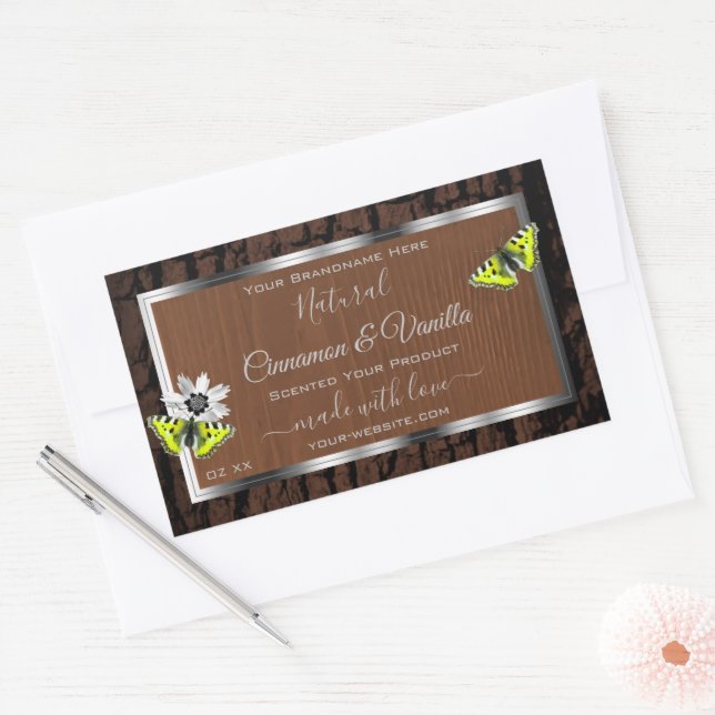 Brown Tree Bark with Silver Frame Product Labels (Envelope)